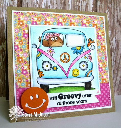 Cards by Kerri: Your Next Stamp New Release Blog Hop! Whimsical Cards, Mood Card, Hippie Music, Hippie Birthday, Heartfelt Creations Cards, Moms Birthday, Bus Card, Hippie Van, Card Techniques