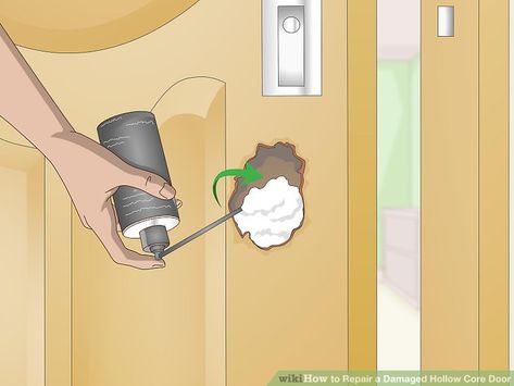 3 Ways to Repair a Damaged Hollow Core Door - wikiHow Hollow Door Repair, Expanding Foam Insulation, Hollow Core Door Makeover, Remove Acrylic Paint, Door Frame Repair, Hollow Core Door, Remove Acrylics, Patch Hole, Hollow Core Doors