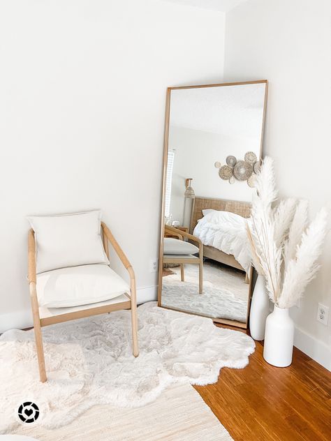 Bedroom Chair And Mirror, Corner Decor In Bedroom, Bedroom Corner With Mirror, Mirror And Chair Corner Bedroom, Mirror Corner With Chair, Bedroom Corner Ideas Mirror, Corner Mirror Ideas Bedrooms, Mirror And Accent Chair Corner, Decor For A Corner Space