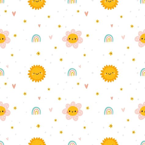 Aesthetic Kids Wallpaper, Rainbow Seamless Pattern, Sunshine Background, Rainbow Pattern Design, Sunshine Pattern, Heart Platforms, Sun Background, Christmas Scrapbook Paper, Rainbow Springs