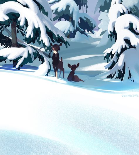 Deer People, 숲 사진, Snow Forest, Winter Illustration, Scene Design, Winter Scenery, Digital Painting Tutorials, Landscape Drawings, Snow Scenes