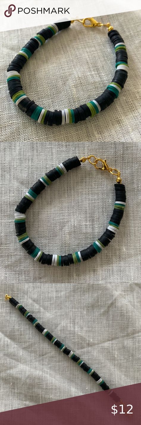 Heishi Clay Bead Bracelet in Moody Neutrals Clay Bead Bracelet Boy, Green And Black Clay Bead Bracelet, Black Clay Beads Bracelets, Man Clay Bead Bracelet, Mens Clay Bracelet, Green Beaded Bracelets For Men, Masculine Clay Bead Bracelet, Male Clay Bead Bracelet, Black And Grey Clay Bead Bracelet