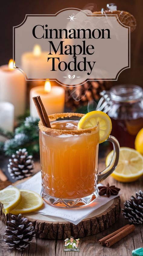 "Warm up your winter with this delightful Cinnamon Maple Toddy Mocktail! This cozy, non-alcoholic hot toddy blends the rich flavors of cinnamon and maple for a spiced warm drink that's perfect for chilly evenings. Enjoy a comforting Cinnamon Maple Beverage that’s ideal for gatherings or a quiet night in. Discover how to make this easy Maple Spiced Toddy and indulge in a hot cinnamon maple drink that will keep you cozy all season long!" Virgin Hot Toddy, Hot Drink Recipes Nonalcoholic, Warm Drinks For Winter, Festive Christmas Drinks, Hot Toddy Recipe For Colds, Winter Vodka Cocktails, Hot Alcoholic Drinks, Easy Winter Cocktails, Warm Drinks Recipes