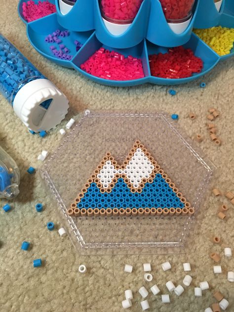 Perler Beads Mountain Perler Beads Organization, Boho Perler Beads, Mountain Perler Bead Patterns, Camping Perler Beads, Boho Perler Bead Patterns, Hamma Beads Ideas, Easy Perler Bead Patterns, Easy Perler Beads Ideas, Hama Beads Design