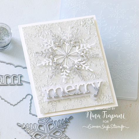 3 New Ideas for Your Embossing Folders! Studio Monday with Nina-Marie | Folder Ideas, Snowflake Images, Stamped Christmas Cards, Simon Says Stamp Blog, Snowflake Cards, Beautiful Christmas Cards, Spellbinders Cards, Embossed Cards, Embossing Folders