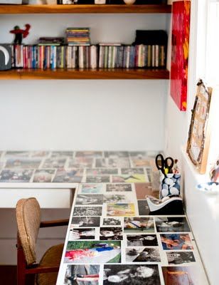 Photos-Table -glass over the old desk with the desktop covered in family pix Teen Room Storage, Glass Apartment, Glass Top Desk, Glass Desk, Diy Desk, Design Sponge, Teen Room, My New Room, Apartment Therapy