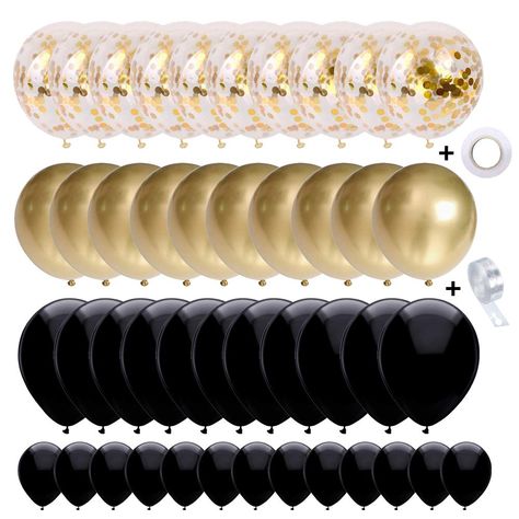 Black And Gold Balloons, Blowing Up Balloons, Balloon Kits, Balloon Chain, Gold Confetti Balloons, One Balloon, Pastel Balloons, Round Balloons, Balloon Kit