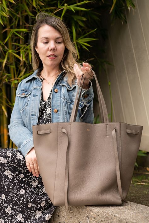 An honest review of the Celine Medium Cabas Phantom tote - Cheryl Shops Taupe Handbag Outfits, Celine Phantom Bag Outfit, Celine Cabas Tote, Dress Like A French Woman, Celine Phantom Bag, Celine Cabas, Celine Tote Bag, Celine Tote, French Luxury Brands