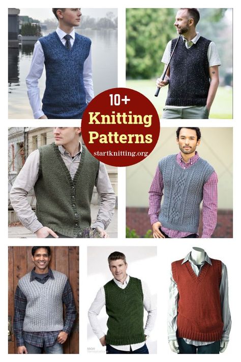 10+ Men's Vest Knitting Patterns Mens Vest Pattern, Vest Knitting, Knit Vest Pattern Free, Vest Pattern Free, Tuxedo Vest, Knit Vest Pattern, Knit Men, Knitted Vest, Cropped Vest