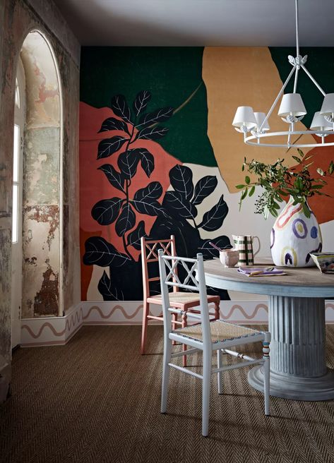 Krista Core, Abstract Interior Design, Dining Room Mural, Abstract Interior, Dining Room Paint Colors, Large Hallway, Mural Inspiration, Living Space Ideas, Dining Room Paint