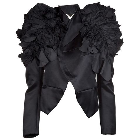 COMME DES GARCONS Satin taffeta jacket ($849) ❤ liked on Polyvore featuring outerwear, jackets, coats, tops, comme des garÃ§ons, taffeta jacket, black satin jacket, open front jacket i cropped jacket Spring Outfits College, Jacket Dresses, Women Church Suits, Satin Jacket, Futuristic Fashion, Satin Jackets, Fashion Design Clothes, Cropped Jacket, Western Outfits