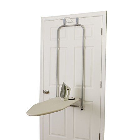 Household Essentials 144222 Over The Door Small Ironing Board with Iron Holder, Natural Cotton Cover Hanging Ironing Board, Closet Door Storage, Dorm Room Closet, Apartment Closet Organization, Folding Closet Doors, Bedroom Closet Storage, Iron Door Design, Ironing Boards, Apartment Storage