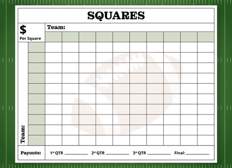 Printable Super Bowl Squares Free Google Docs Template - gdoc.io Super Bowl Pool, Super Bowl Squares, Football Squares Template, Superbowl Squares, Football Squares, Football Pool, Square Printables, Superbowl Game, Watching Football