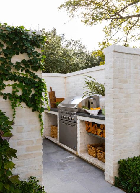 Marie Flanigan, Outdoor Bbq Area, Outdoor Kitchen Ideas, Patio Kitchen, Countertop Design, Have Inspiration, Bbq Area, White Brick, Outdoor Bbq