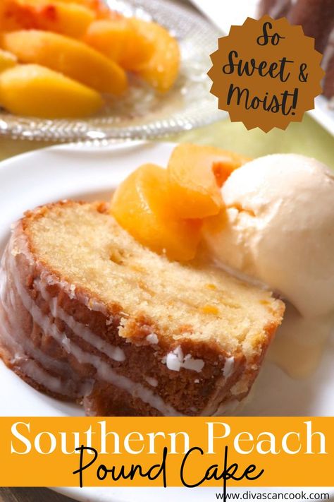 SOUTHERN PEACH POUND CAKE RECIPE WITH A POUND OF PEACHES AND SOUR CREAM! VELVETY SOFT AND FULL OF AUTHENTIC PEACH FLAVOR! Peach Cobbler Pound Cake Recipe, Peach Pound Cake, Peach Cobbler Pound Cake, Peach Pound Cakes, Cake Delicious, Sour Cream Recipes, Peach Desserts, Peach Cake, Oreo Dessert