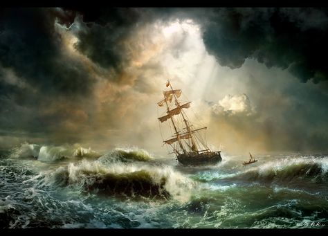 Ocean Mural, Sailing Painting, Art Cyberpunk, Storm Art, Navi A Vela, Sea Storm, Old Sailing Ships, Rough Seas, Ship Drawing