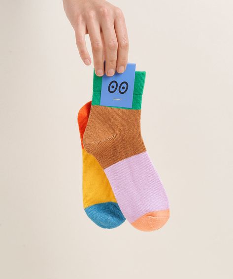 A new color blocked crew sock. Your shoes just got a multi-color companion to elevate their mismatch energy. Sock Inspiration, Retro Socks, Charlotte Stone, Kids Loafers, Socks Design, Sock Design, Socks Packaging, Luxury Socks, Collegiate Style