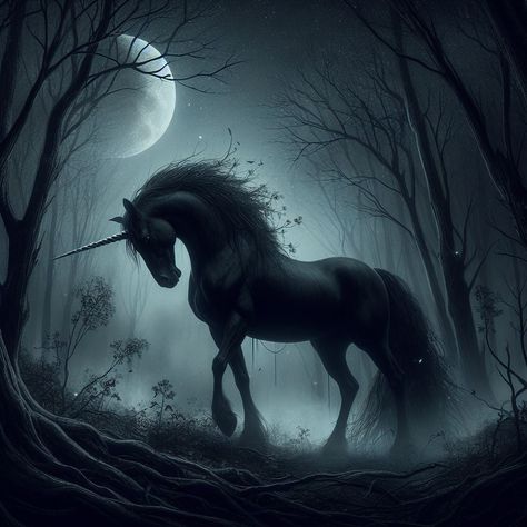 Black Unicorn Fantasy Art, Wolves Photography, Evil Unicorn, Dark Unicorn, Witch Wallpaper, Majestic Unicorn, Magical Horses, Silver Falls, Unicorn Pictures