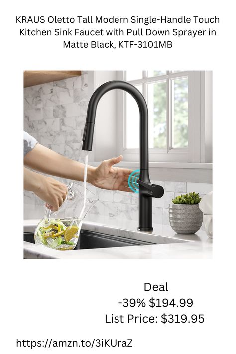 TAPFLOW TOUCH TECHNOLOGY: Start and stop the flow of water with a simple touch on the faucet spout or body, for greater convenience and a nearly hands-free experience – ELEGANT UNIVERSAL DESIGN merges soft contours with a slender profile and high arch spout for a dramatic focal point – WEAR-RESISTANT FINISH resists corrosion, tarnishing, and fading – DIMENSIONS: Faucet Height: 19 7/8 in. – Spout Height: 10 1/2 in. – Spout Reach 8 5/8 in. Touch Kitchen Faucet, Touchless Kitchen Faucet, Touchless Faucet, Cleaning Faucets, Kitchen Faucet With Sprayer, Brass Kitchen Faucet, Raw Foods, Water Waste, Single Handle Kitchen Faucet