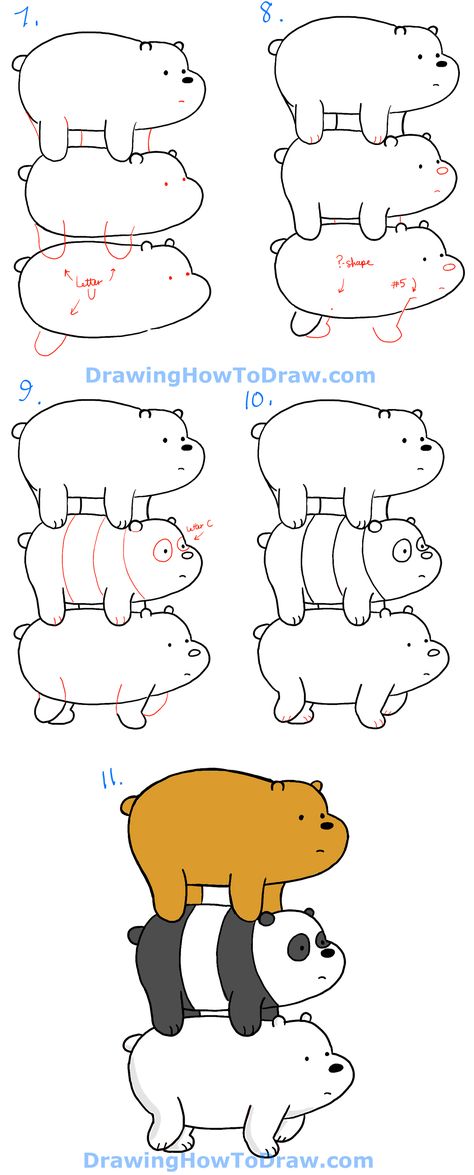 How to Draw Grizzly, Panda and Ice Bear from We Bare Bears Tv Cartoon Drawings, Mine Drawing, Easy Cartoon, We Bare Bears Wallpapers, Easy Cartoon Drawings, Ice Bear, Bear Drawing, 강아지 그림, Easy Doodle Art