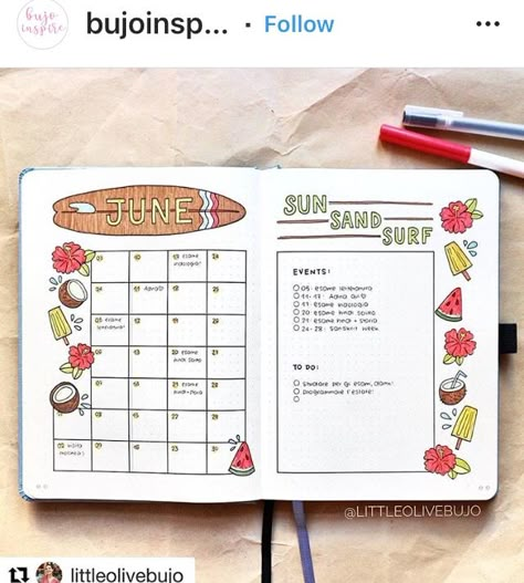 June Bullet Journal Ideas, Calendar Bullet Journal, June Bullet Journal, Planner Themes, Bullet Journal Ideas, Notes Journal, Daily Calendar, Bullet Journal Design Ideas, Diary Ideas