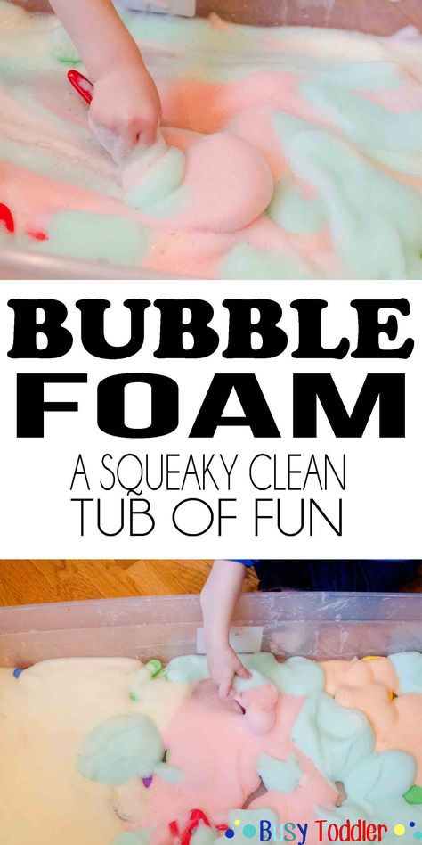 Step by step directions for making tear free bubble foam using household items. A fun toddler sensory activity that's squeaky clean and easy… Fun For Toddlers, Bubble Foam, Sensory Activities Toddlers, Sensory Activity, Toddler Sensory, Toddler Play, Busy Toddler, Toddler Fun, Baby Sensory