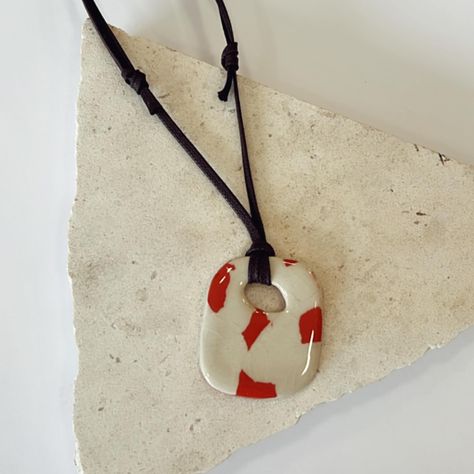 New - Ceramic Necklaces / Adjustable #handmade Ceramic Bead Necklace, Ceramic Necklace Pendant, Handmade Clay Ideas, Clay Necklace Ideas, Ceramic Necklaces, Pottery Necklace, Necklace Clay, Clay Necklaces, Ceramic Beads Necklace