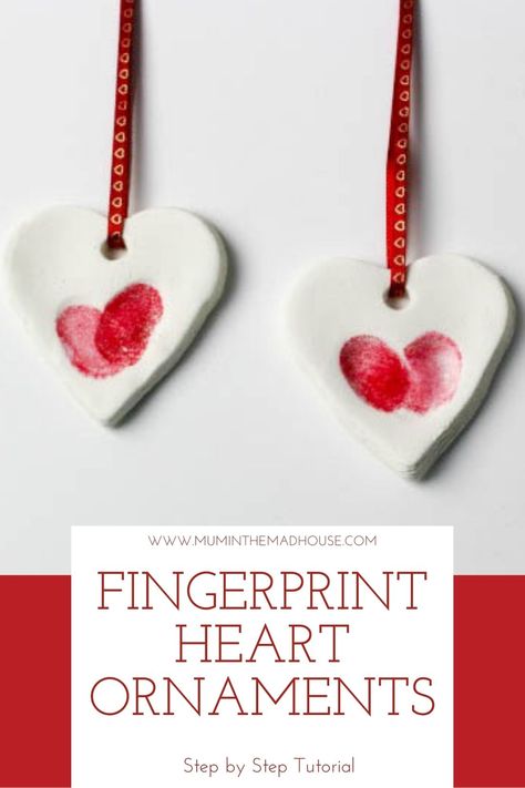 Valentines Shapes, Heart Ornaments Diy, Fingerprint Ornaments, Salt Dough Decorations, Reading Crafts, Baking Soda Clay, Unique Homemade Gifts, Salt Dough Crafts, Fingerprint Heart