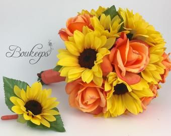 Coral Rose Bouquet, Bridal Bouquet Sunflower, Stargazer Lily Bouquet, Sunflower Bridesmaid, Bouquet Sunflower, Sunflower Bridal Bouquet, Calla Lily Boutonniere, Weddings Idea, Wedding Roses