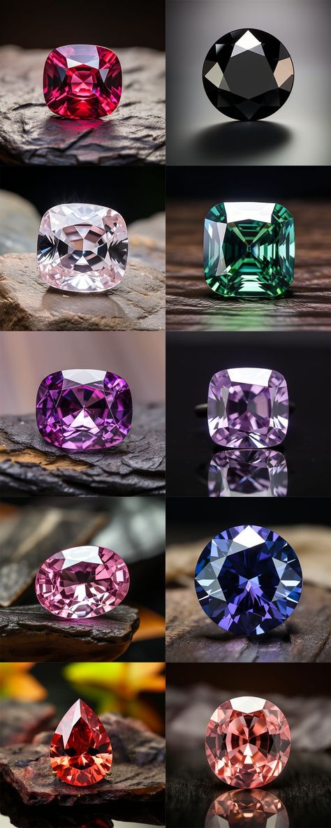 Loose sourced out gemstones each displayed in different scenery including red, black, colorless, green, purple, lavender, pink, blue, orange, and peach spinel gemstones. Spinel Stone, Spinel Jewelry, All Things Bright And Beautiful, Red Spinel, Diamond Evil Eye, Pink Spinel, Spinel Gemstone, Gray Tones, 3d Artwork