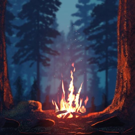 I drew this and I really have no idea how it looks so real. Tutorial by @james_julier Campfire Illustration, Fire Tutorial, Fire Landscape, Campfire Drawing, Landscape Drawing Tutorial, Forest Camp, Procreate Drawing, Camp Fire, Landscape Drawings