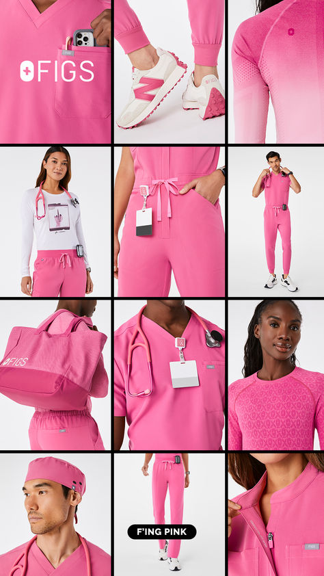 Pink Scrubs Aesthetic, Pink Nursing Scrubs, Nurse Outfits, Scrub Top Badge Reel, Nursing School Crewneck, Nurse Barbie, Affordable Pink Retractable Badge Reel, Nurse Gear, Nursing Motivation