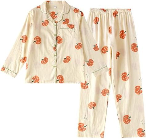 Halloween Pjs, Pajamas Long Sleeve, Long Pants Casual, Cotton Pjs, Elastic Waistband Pants, Pumpkin Print, Sleepwear Sets, Print Pajamas, Comfy Fashion