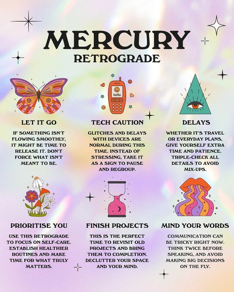 🚨 Mercury Retrograde Update! 🚨 We’re already deep into Mercury Retrograde, running from August 5th to August 28th, 2024. As we navigate this cosmic period, here are some essential reminders to help you stay grounded: 🔄 Let It Go: If something isn’t flowing smoothly, it might be time to release it. Don’t force what isn’t meant to be. 💻 Tech Caution: Glitches and delays with devices are normal during this time. Instead of stressing, take it as a sign to pause and regroup. 🗣️ Choose Your Wor... Mercury Retrograde 2024, Witchy Knowledge, Retrograde Meaning, Moon Things, Mars Retrograde, Witch Stuff, Stay Grounded, Mercury Retrograde, Let It Go