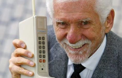 Martin Cooper: Inventor of the Cell Phone, 1973. While working at Motorola, he created the first portable handset and was the first person to make a call on the 2-pound Motorola, Dyna-Tac, and called Joel Engel, the head of research at AT&T's research arm, Bell Laboratories. The two companies had been competing to create a portable communications device since the sixties. Martin Cooper, Police Radio, Inventors, Phone Design, The Cell, Aging Well, First World, The Way, Mobile Phone