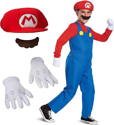 Official Deluxe Nintendo Super Mario Costume Kids, Mario Fancy Dress Up Outfit for Boys Children, Halloween Birthday World Book Day Week Mario Bros Costume for Kids. Find on Amazon!! Mario Fancy Dress, Super Mario Costumes, Luigi Costume, Mario Costume, Box Costumes, Book Day Costumes, Star Costume, Villain Costumes, Blue Overalls