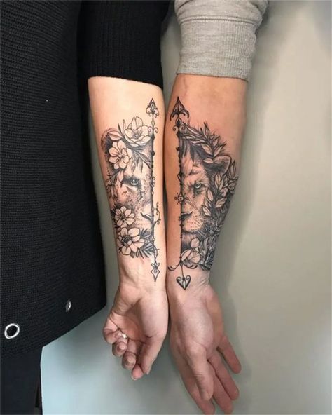 Behind The Ear Tattoo Ideas Unique, Couples Lion Tattoo, Unique Female Tattoos, Tattoo Ideas Female Side, Stomach Tattoos For Women, Stomach Tattoo Ideas, Lion And Lioness Tattoo, Attractive Things, Behind The Ear Tattoo