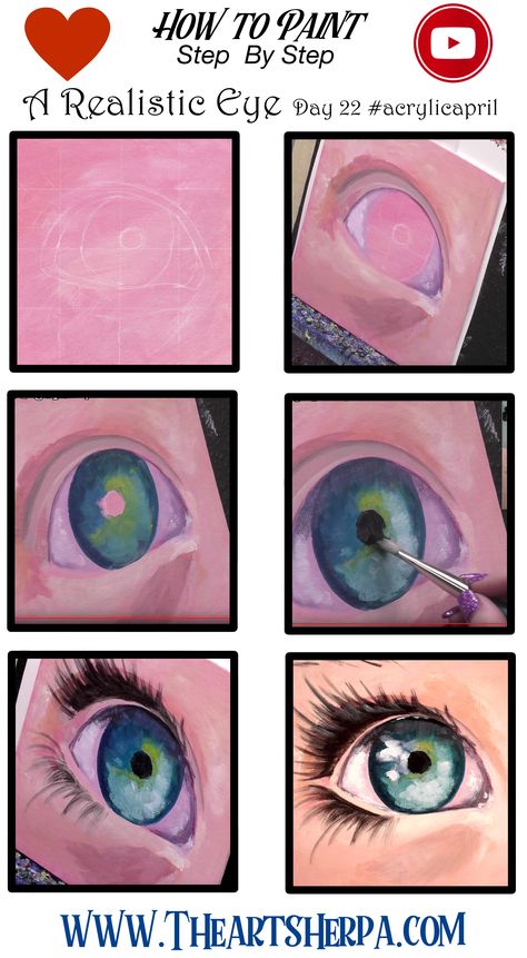 How to paint a realistic eye Daily Painting step by step Video Series for beginners. Day 22 Free grid, traceable, lesson video and value studies. 30 little paintings, 30 days, Big changes.  #AcrylicApril #AcrylicApril2019 #AcrylicAprilItsNoJoKe All of these Free fully guided art lesson's can be found on youtube and the Website. If you have any questions about using any Art Sherpa painting Design in a commercial setting Contact call 1-833-724-6888 we would be happy to answer labs@theartsherpa.com Painting Eyes Acrylic, How To Paint Faces Acrylic Step By Step, Acrylic Painting Eyes Step By Step, Painting An Eye Acrylic, How To Paint Eyes Acrylic Step By Step, How To Paint Eyes Acrylic, How To Paint An Eye Acrylic, Realistic Eye Step By Step, Eye Acrilyc Painting