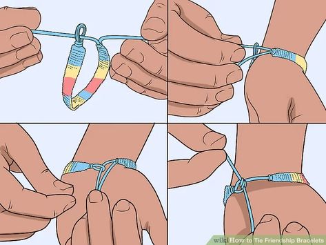 Tie Adjustable Bracelet, Ways To Tie Bracelets, Creative Things To Make At Home, How To Tie Off A Friendship Bracelet, How To Tie Bracelets, How To Tie Friendship Bracelets, Tie A Friendship Bracelet, Friendship Bracelets With Charms, How To Finish A Bracelet