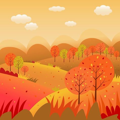 Autumn landscape with farm field, mountains, wild grass and leaves Orange Mountains, Grass Pattern, Farm Field, Wild Grass, Autumn Landscape, Autumn Leaves, Vector Art, Art