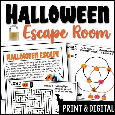 Halloween Escape Room Activity by Sarah's STEM stuff | TPT Middle School Halloween Party, Halloween School Activities, Halloween Worksheets Free, Halloween Escape Room, Halloween Activity Sheets, Halloween Math Activities, Escape Room Puzzles, Social Skills Groups, Halloween Activity