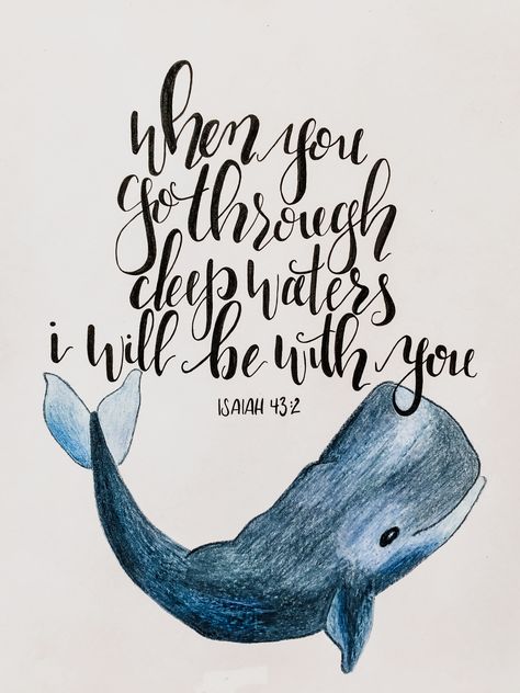 #calligraphy #handlettering #deepwaters #bibleverse #isaiah43:2 Scripture Calligraphy Art, Bible Verse Illustration Art, Watercolor Bible Verses Art, Bible Verse Drawing, Calligraphy Bible Verses, Bible Verse Illustration, Watercolor Scripture Art, Bible Verse Lettering, Scripture Calligraphy