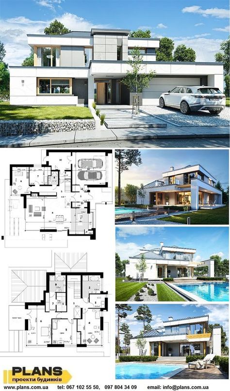 House Projects Architecture, Home Designs Exterior, Modern House Floor Plans, House Plans Mansion, Two Story House, House Plan Gallery, Architectural Design House Plans, Villa Plan, Modern Style House Plans