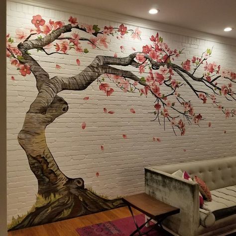 Blossom Tree Wall Painting, Blossom Tree Mural, Sakura Wall Painting, Cherry Blossom Tree Mural, Cherry Blossom Wall Painting, Cherry Blossom Mural, Tree Wall Painting, Nature Canvas Painting, Painting On Canvas For Beginners