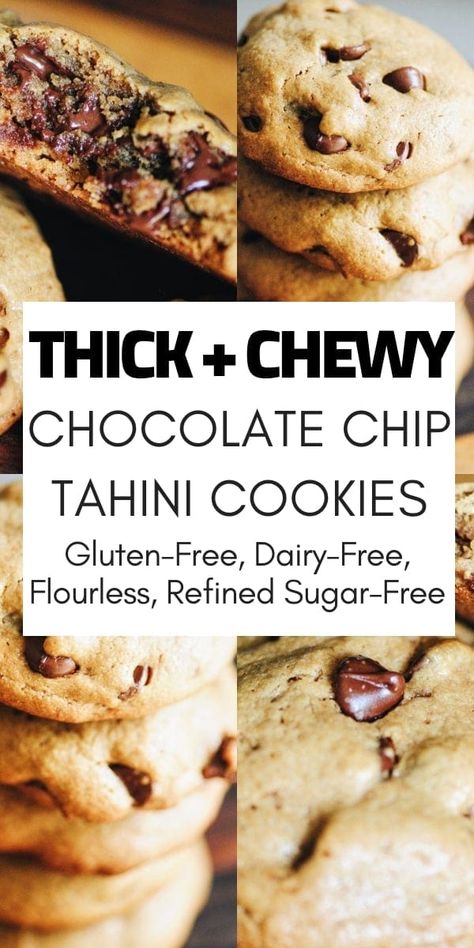 Gluten Free Tahini Cookies, Chewy Tahini Cookies, Tahini Cookies Recipe, Tahini Chocolate Chip Cookies, Sugar Free Chocolate Chip Cookies, Tahini Cookies, Cookies Gluten Free, Gluten Free Chocolate Chip Cookies, Sugar Free Cookies