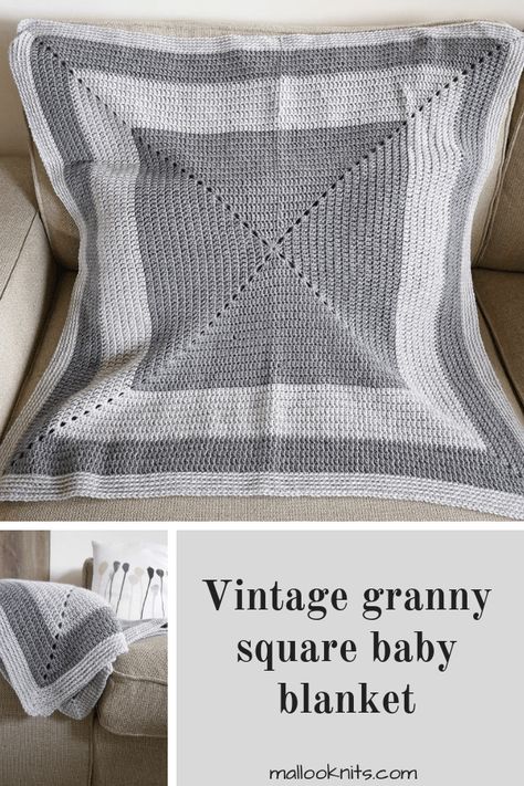 Vintage crochet granny square baby blanket - mallooknits.com Crochet Borders For Blankets, Crochet Granny Square Baby Blanket, Granny Square Baby Blanket, Sunburst Granny Square, Crochet Patterns Free, Easy Knitting Projects, Blanket Crochet Pattern, Crochet Granny Square, Haken Baby