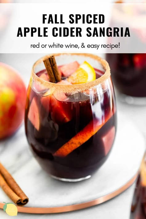 Red Wine Apple Cider Sangria, Spiced Wine Sangria, Fall Sangria Recipes White Apple Cider, Spiced Apple Cider Sangria, Fall Wine Drinks, Thanksgiving Sangria Red, Fall Red Sangria, Fall Sangria Recipes Red, Batch Sangria