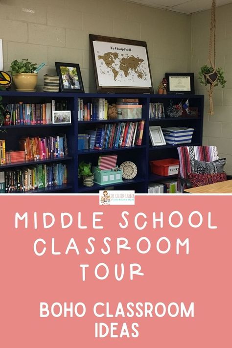 Boho Classroom Decor Ideas, Middle School Reading Classroom, Boho Classroom Theme, Secondary Classroom Decor, Esl Classroom Decor, Middle School Classroom Themes, Middle School Decor, Ela Classroom Decor, Middle School English Classroom