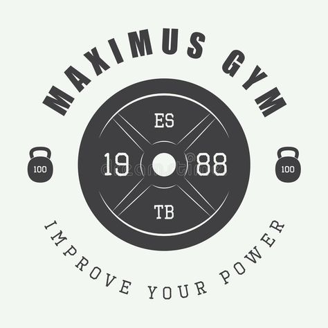 Gym logo in vintage style. Vector illustration. stock illustration Crossfit Logo, Iron Gym, Fitness Branding, Gym Plan, Ben Johnson, Gym Art, Gym Logo, Fitness Logo Design, Fitness Art