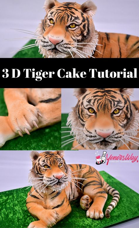 Amazing 3D Tiger Cake Tutorial. The details on this cake is unbelievabele and the realism is wow....! #cake #tutorial #animal #cakedecorating #howtocake Cake Decorating Tutorials Videos, Wolf Cake, Airbrush Cake, Tiger Cake, Learn Cake Decorating, 3d Tiger, Face Cake, Realistic Cakes, Gravity Cake